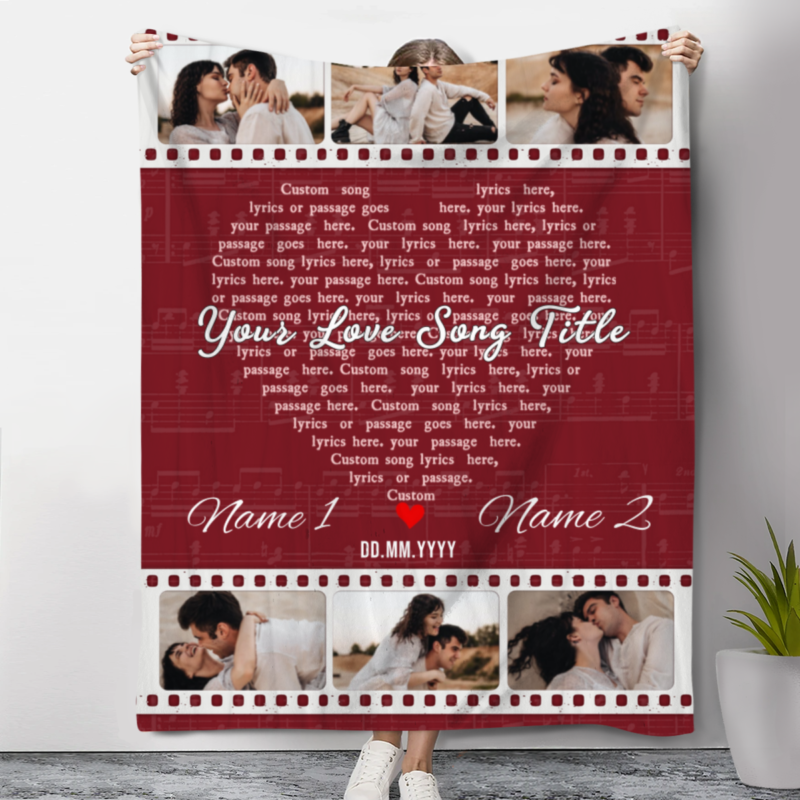 heart shape song lyric blanket with photo gift for wife on wedding day personalized wedding blanket gift