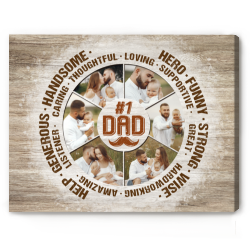 Personalized Circle Photo Collage For Dad, Custom #1 Dad Photo Canvas Print, Birthday Gifts For Dad