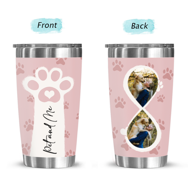 Personalized Infinity Pet Photo Tumbler, Cute Pet Paw Tumbler, Custom Pet Mom Tumbler