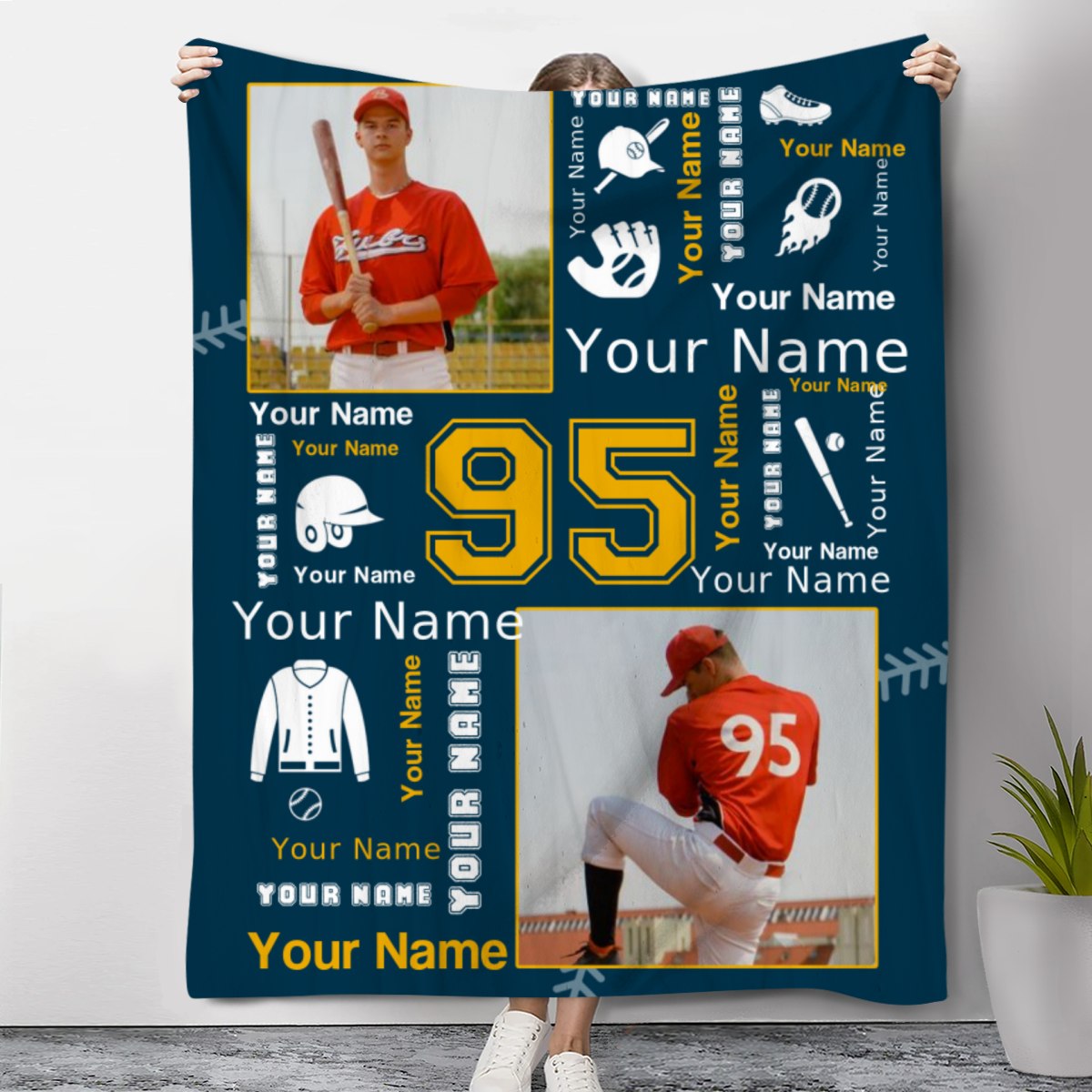 Baseball Name Blanket Personalized With Photo, Gift For Baseball Player
