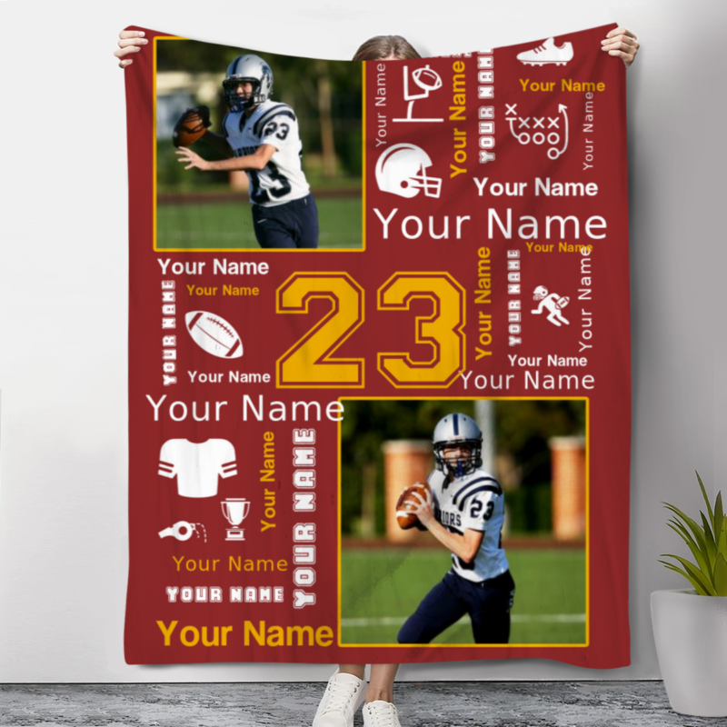 football name blanket personalized with photo christmas gift for football player senior football player gifts for him