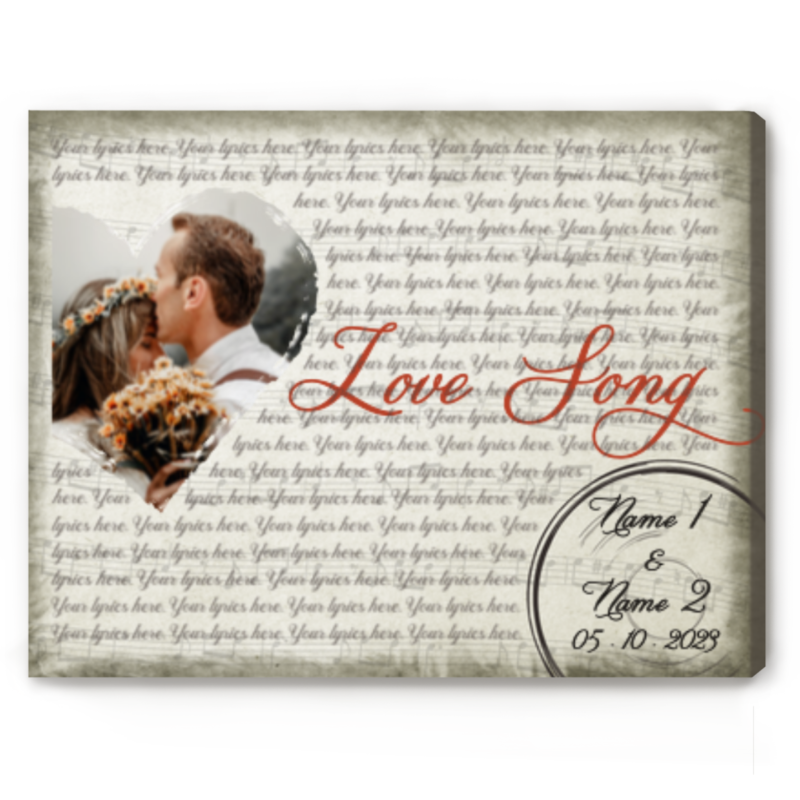 Custom Song Lyrics On Canvas With Photo, Wedding Song Lyric Art, Romantic Gifts For Him