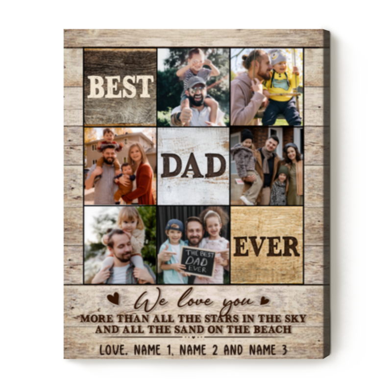 Personalized Best Dad Ever Photo Canvas, Custom Photo Dad Wall Art, Christmas Gift For Dad
