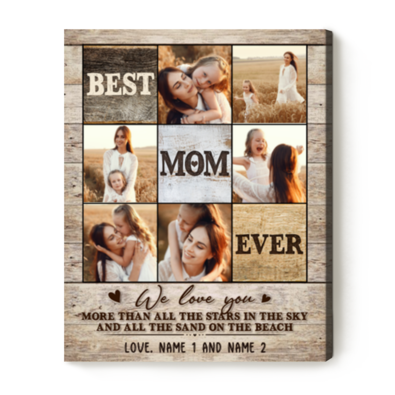 Personalized Best Mom Ever Photo Canvas, Custom Photo Mom Wall Art, Gifts For Mom From Daughter and Son