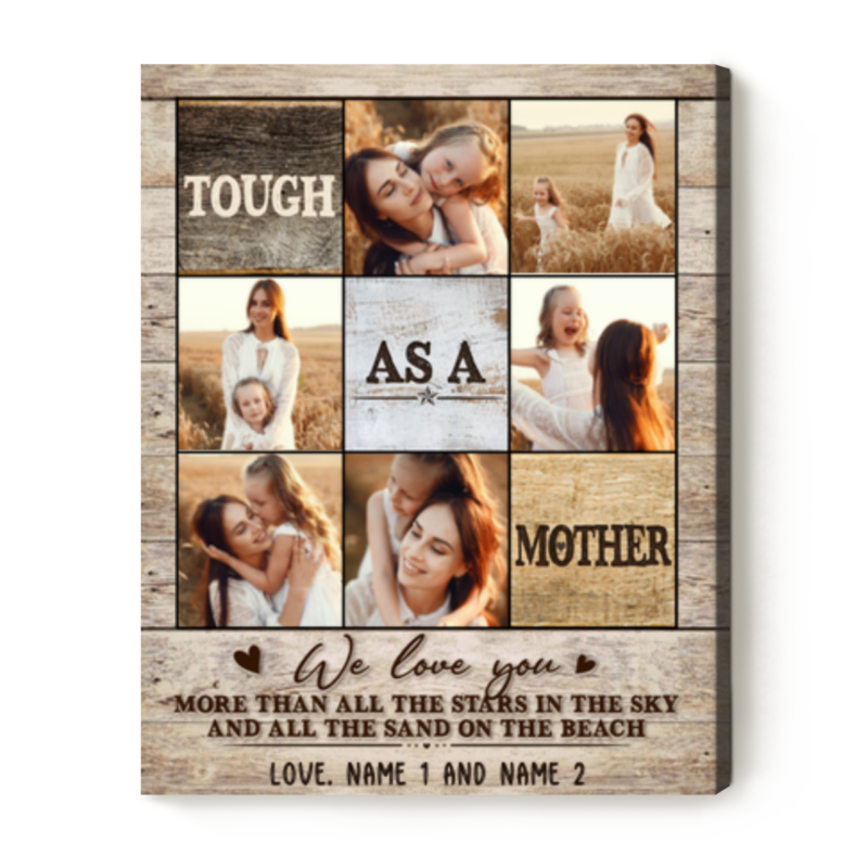 Personalized Tough As A Mother Photo Canvas, Custom Photo Gifts For Mom, Mom Photo Gift From Kids