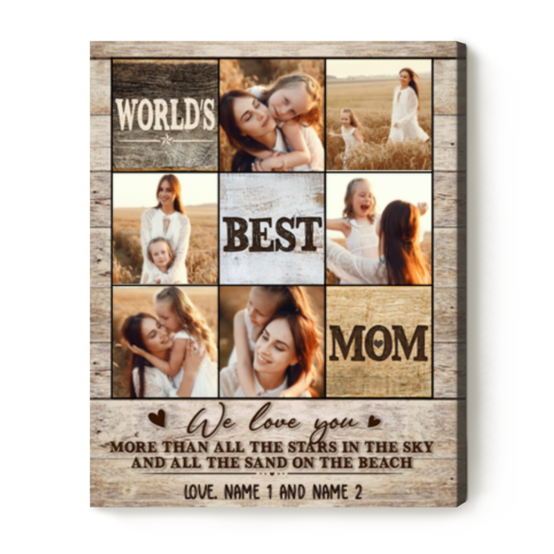 Personalized Photo Canvas World's Best Mom, Custom Mom Photo Collage Wall Art, Mom Gift From Daughter