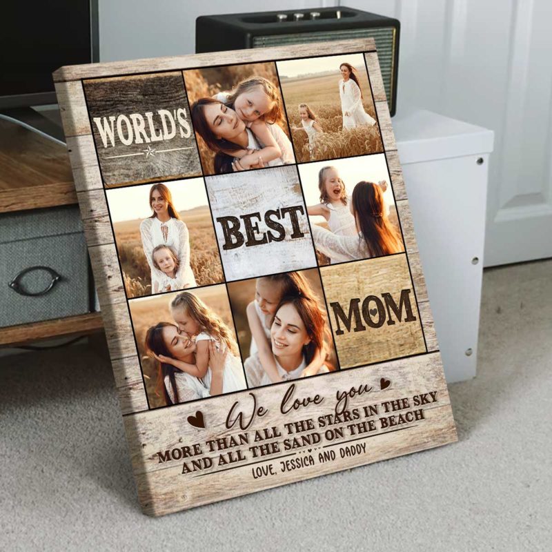 Personalized Photo Canvas World's Best Mom, Custom Mom Photo Collage