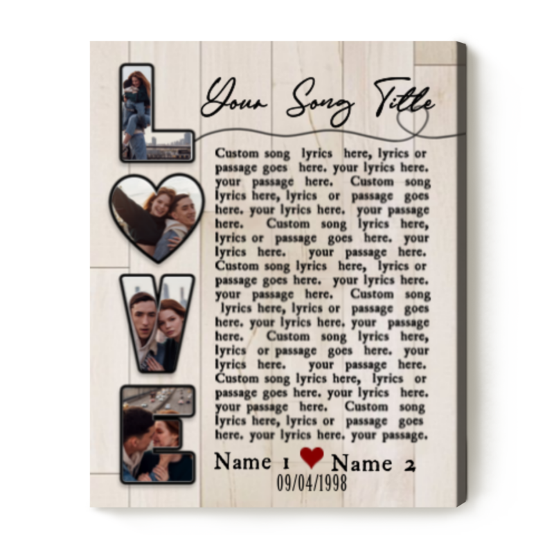 love photo song lyric on canvas personalized song lyrics gift one year anniversary gift for him