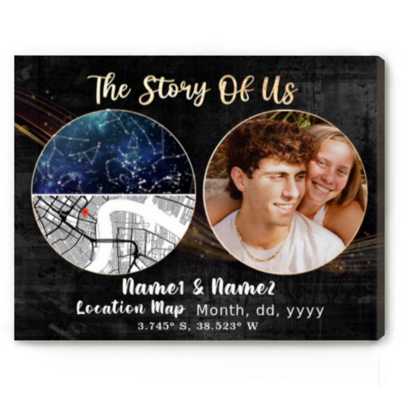 Custom The Story Of Us Canvas, Personalized Couple Photo Star Map Print, Anniversary Gifts For Couple