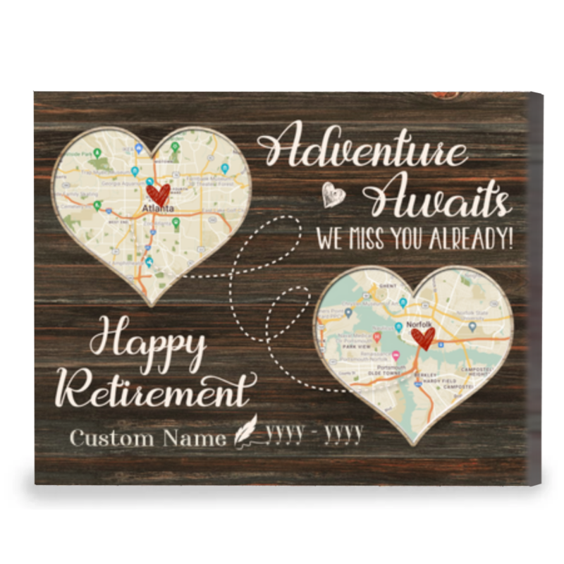 happy retirement custom map canvas print retirement gifts for men adventure awaits we miss you already