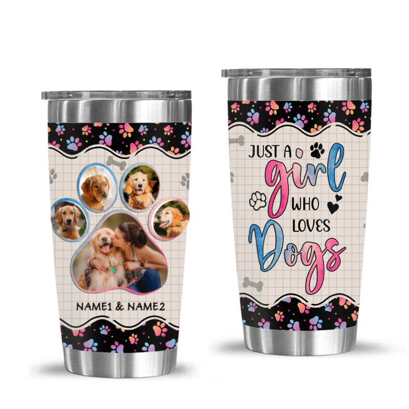 just a girl who loves dogs personalized tumbler dog lover christmas gifts for her paw print photo tumbler for dog mom
