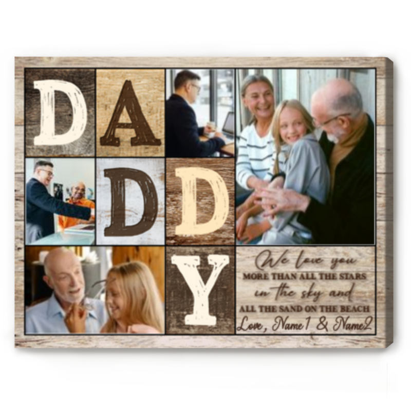 Custom Daddy Photo Collage Canvas, Personalized Daddy Gifts From Son and Daughter, Birthday Gift for Dad
