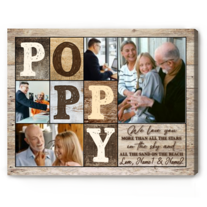 Custom Poppy Photo Canvas For Grandpa, Personalized Grandpa Photo Gifts, Grandfather Christmas Gifts