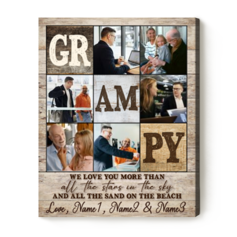 Personalized Grampy Photo Canvas, Custom Photo Gifts For Grandpa, Gifts For Grandpa From Grandkids