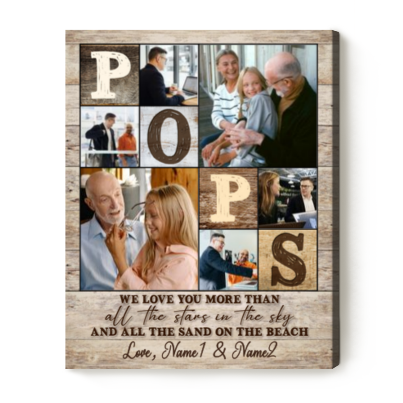 Custom Pops Photo Collage Canvas, Personalized Photo Gifts For Grandpa, Gifts For Grandpa From Grandkids