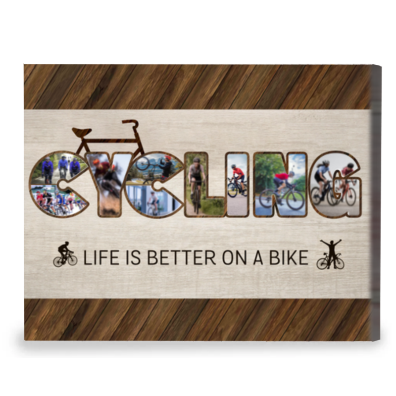 cycling photo collage canvas personalized bicycle gift for him gifts for cyclists life is better on a bike