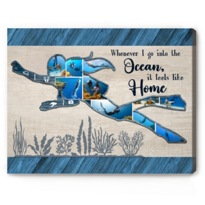 woman scuba diving photo collage canvas personalized gift for diving lover scuba diving gift for her