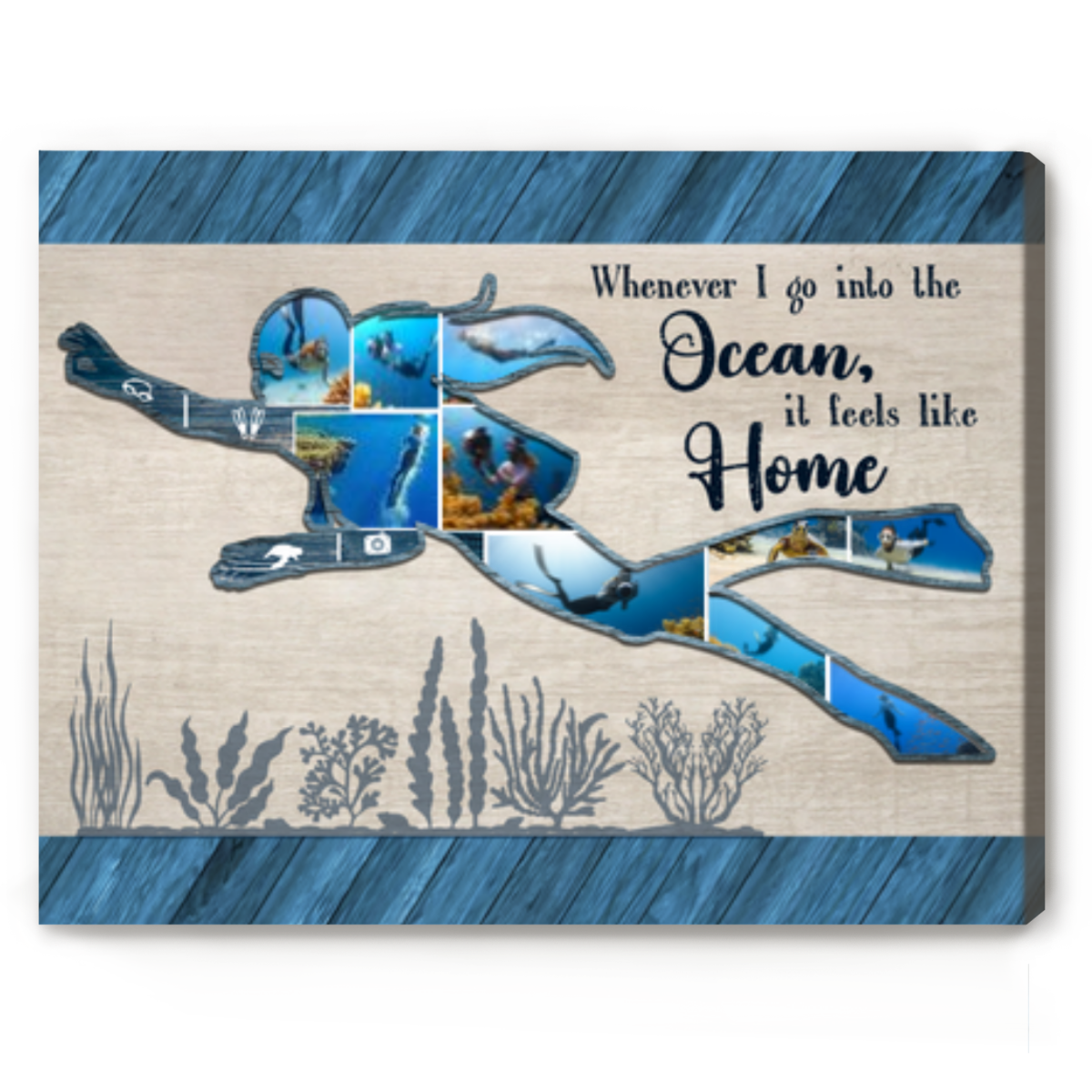 Woman Scuba Diving Photo Collage Canvas, Personalized Gift For Diving
