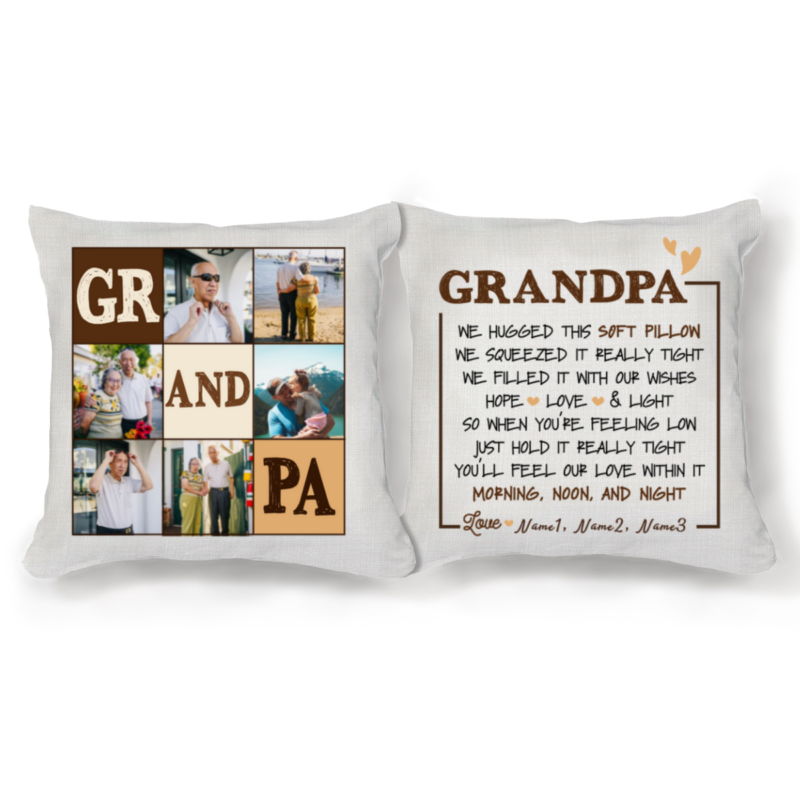 Father's Day Gifts For Grandpa, Personalized Grandpa Photo Collage Pillow, Custom Photo Gifts For Grandpa