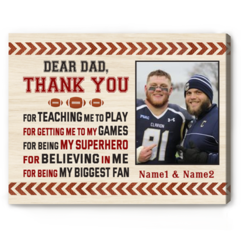dear dad thank you for teaching me to play football photo canvas personalized football gift for dad football gifts from son