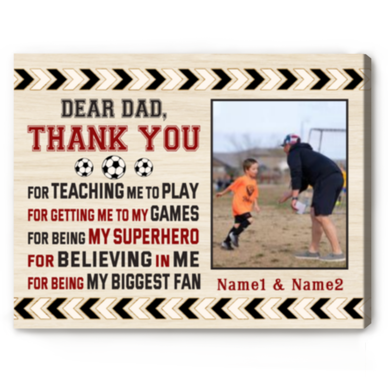 dear dad thank you for teaching me to play soccer photo canvas personalized soccer gift for dad dad soccer gifts from son