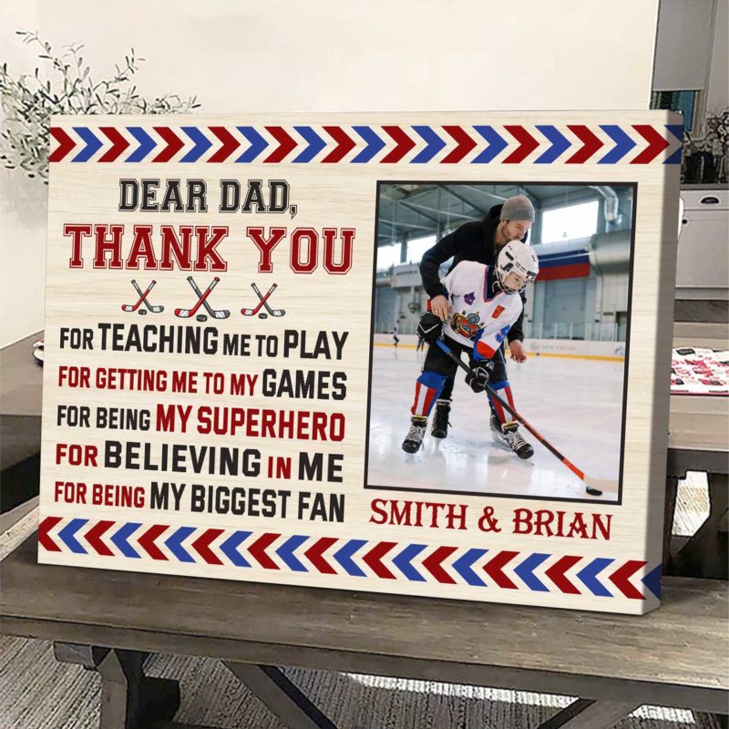 Dear Dad Thank You For Teaching Me To Play Hockey Photo Canvas