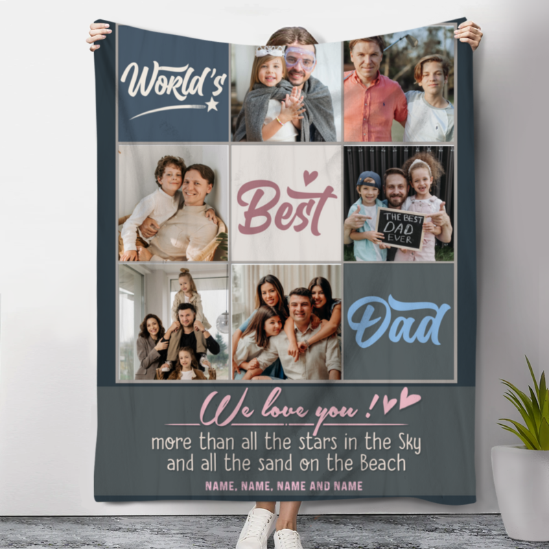 Custom Photo World's Best Dad Blanket, Personalized Dad Photo Gifts, Father's Day Gifts For Dad From Son