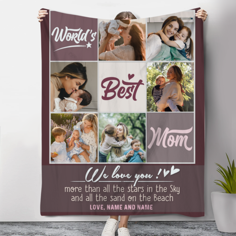 World's Best Mom Personalized Picture Blanket, Customized Gifts For Mom, Birthday Gifts For Mom, Mothers Day Fleece Blanket