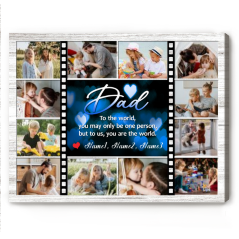 Custom Dad Photo Collage Canvas Print, Dad Personalized Picture Gifts, Christmas Gift for Dad From Kids