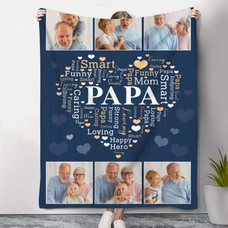 papa heart word art photo blanket personalized papa christmas gifts from grandkids birthday gift for papa