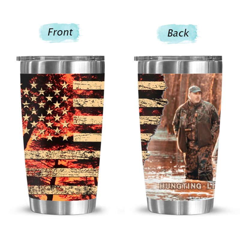 Custom Hunter Camo Tumbler With Photo, Personalized Gifts For Hunters, Best Hunting Gifts For Him On Father's Day