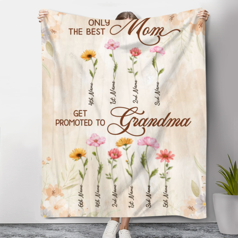 Custom Promoted to Grandma Garden Blanket, Personalized Grandma Gifts With Kid's Names, Grandma Garden Gifts