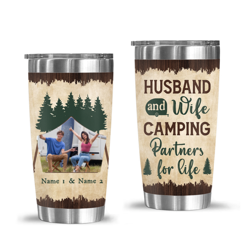 husband and wife camping partners for life tumbler cup personalized christmas gift for camping lovers couple camping gifts photo tumbler