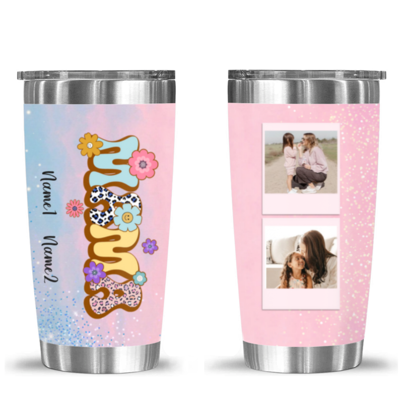 Personalized Mama Tumbler With Pictures, Gift for Mama On Christmas, Custom Mom Tumbler With Kids Names