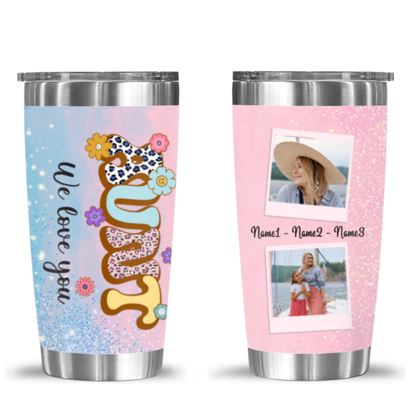 We Love You Personalized Aunt Tumbler, Gift for Aunt On Christmas, Custom Aunt Tumbler With Pictures
