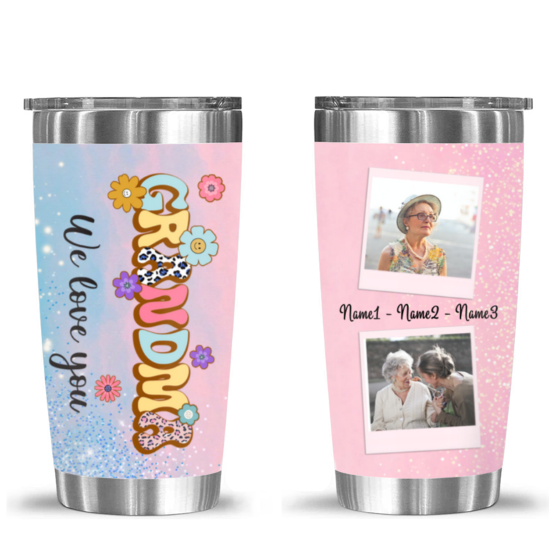We Love You Personalized Grandma Tumbler, Gift for Grandma On Christmas, Custom Grandma Tumbler With Pictures