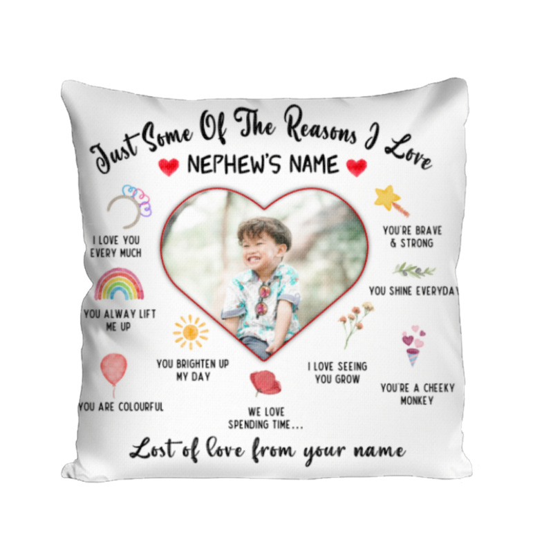 reasons i love you nephew pillow with photo personalized gift for nephew from aunty nephew birthday christmas gifts
