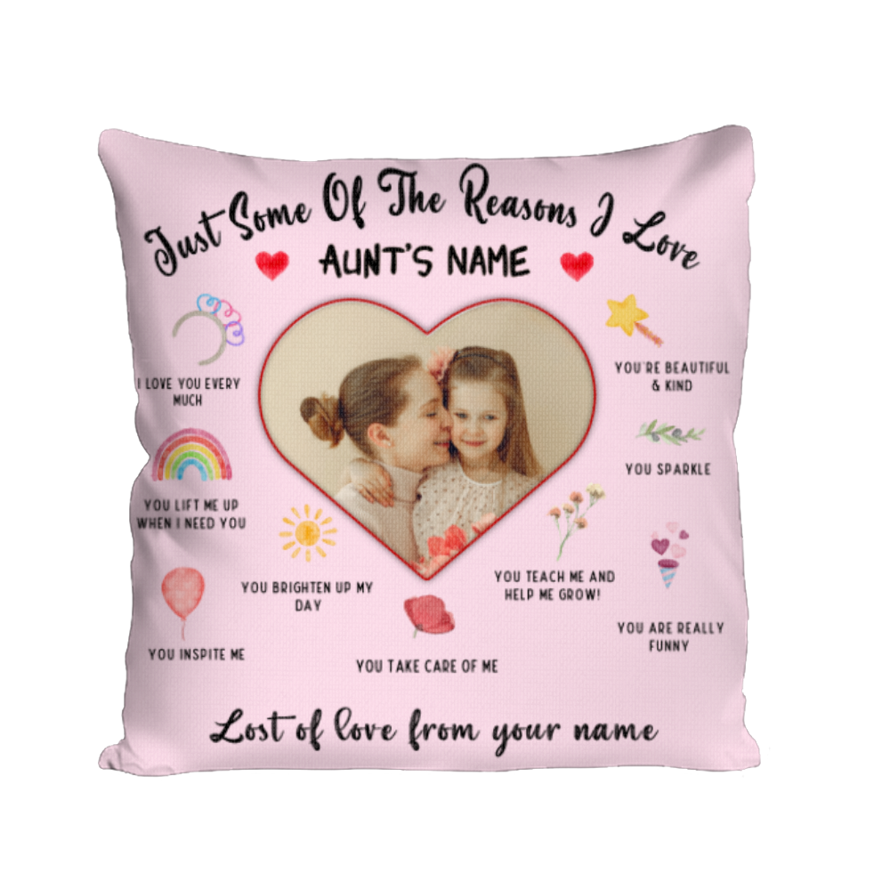 Reasons I Love You Aunt Pillow With Photo, Personalized Gift For Aunt From Niece, Aunty Birthday