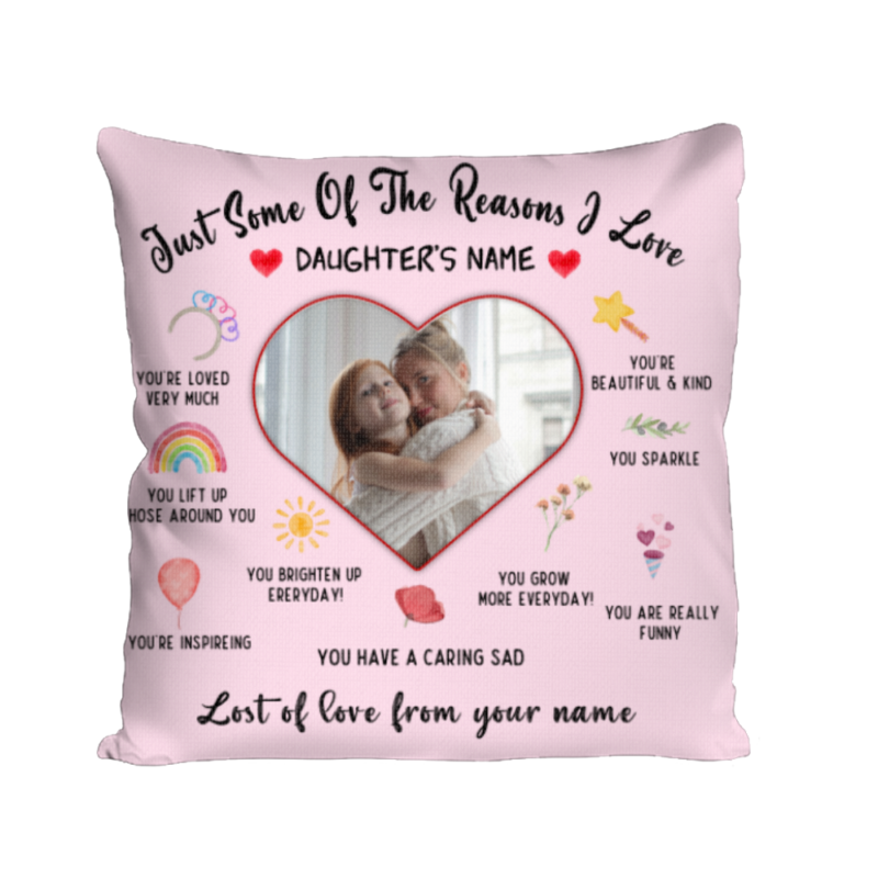 reasons i love you daughter pillow with photo personalized gifts for daughter from mom daughter birthday christmas gifts