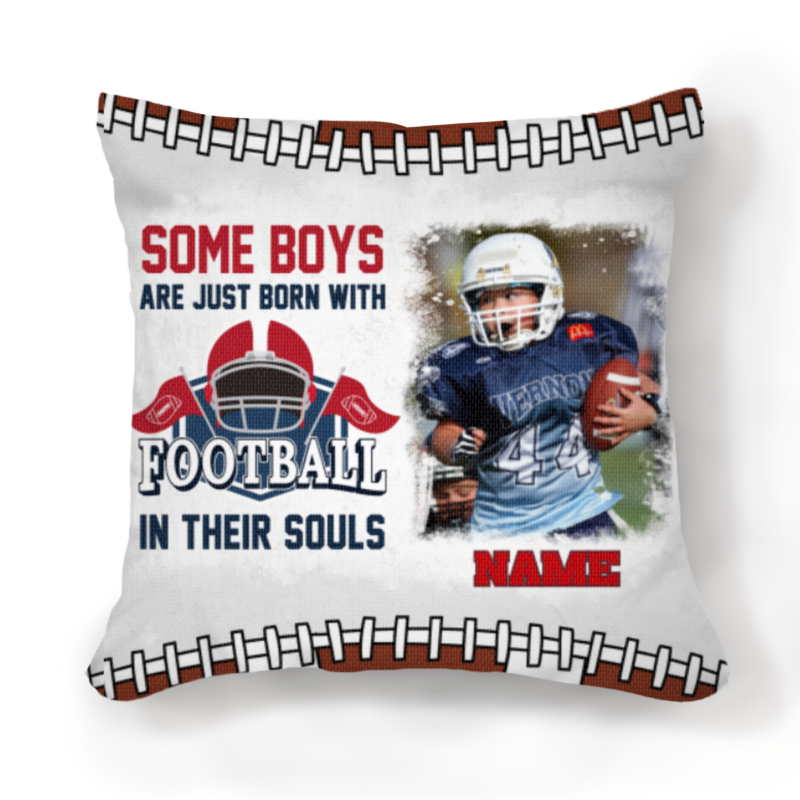 some boys are just born with football in their souls pillow football gifts for grandson personalized football photo pillow for boys