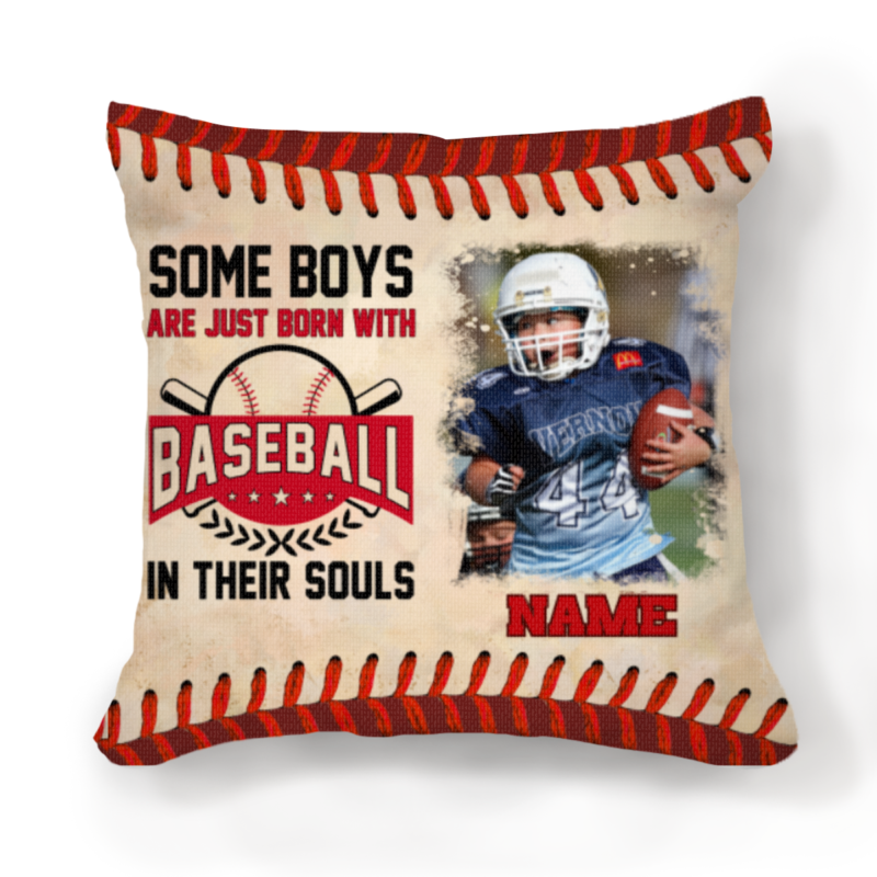 some boys are just born with baseball in their souls pillow personalized baseball gifts for grandson gifts for baseball players with photo