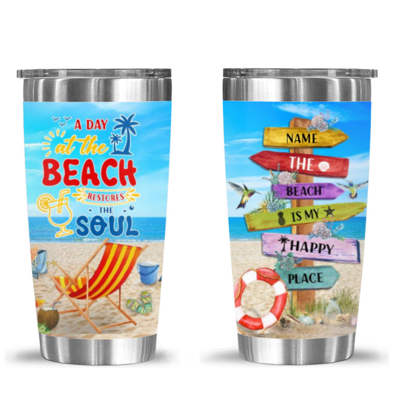 a day at the beach restores the soul tumbler cup custom gifts for beach lovers beach theme tumbler for her