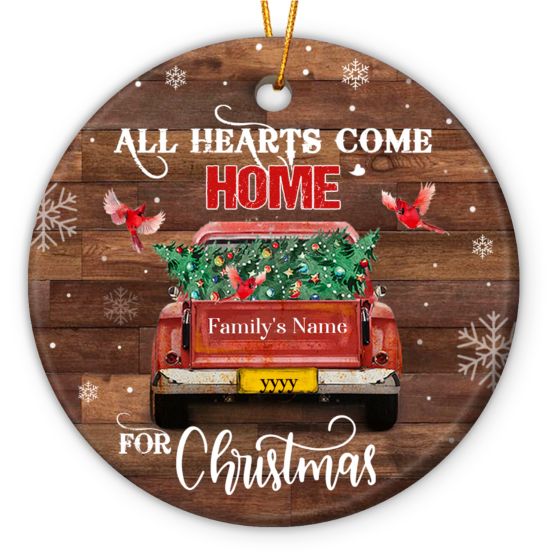 custom family name red truck christmas ornament tree decoration family gift all hearts come home for christmas ornament