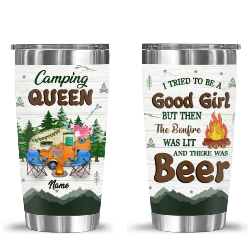 custom camping queen tumbler with name camper gifts for her i tried to be a good girl tumbler cup