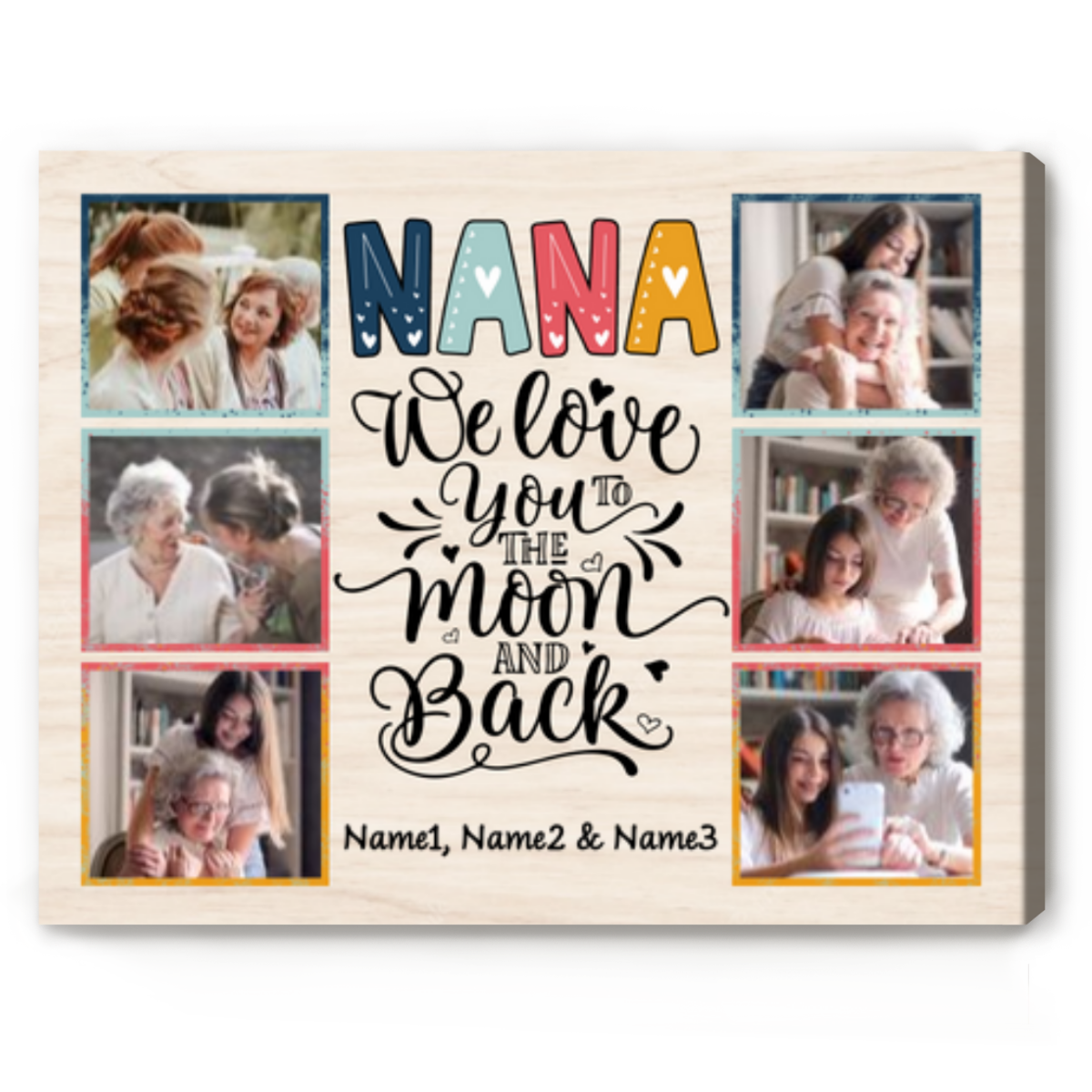 Nana We Love You Photo Collage Canvas, Personalized Photo Gift For