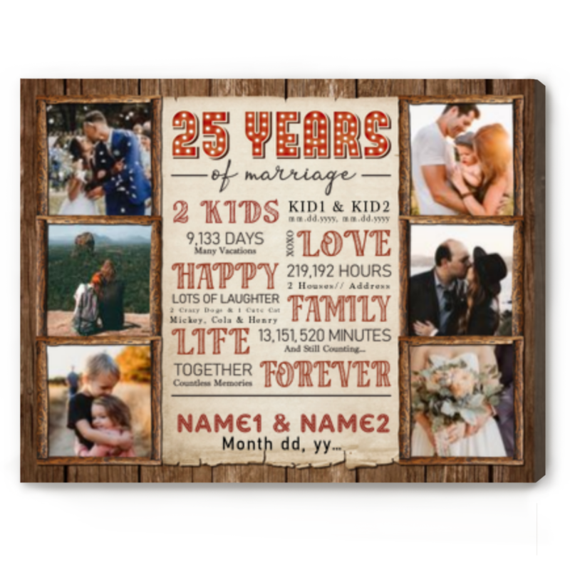 Personalized 25 Years Anniversary Photo Canvas, 25th Wedding Anniversary Gifts For Wife, 25 Year Of Marriage Gift
