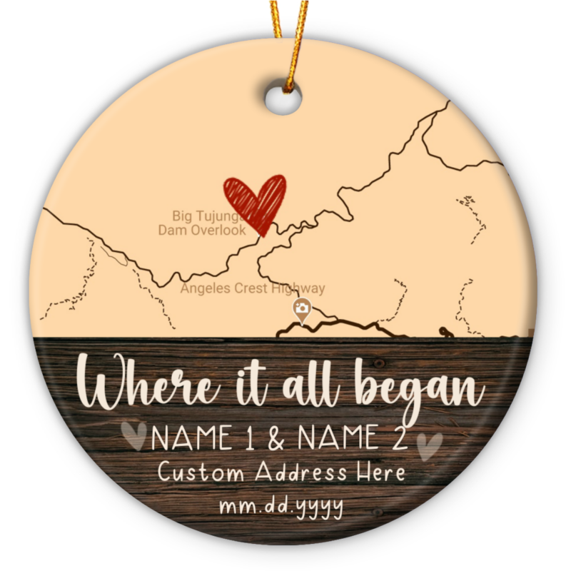 where it all began personalized map ornament christmas decorations for couples custom location map ceramic ornament