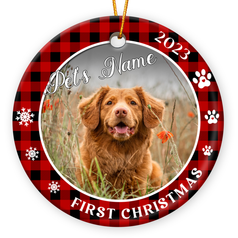 Personalized Puppy's First Christmas Ceramic Ornament, Custom Dog Photo Ornament, Dog Mom Christmas Gifts