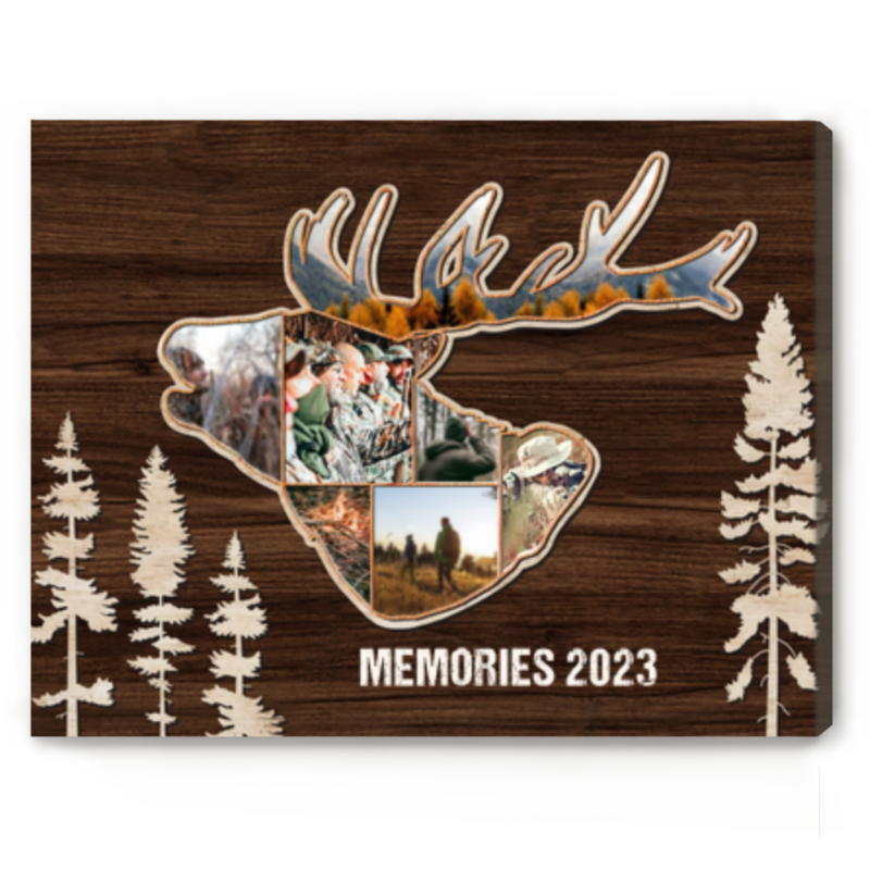 Elk Head Hunting Photo Canvas Print, Elk Hunting Photo Collage, Personalized Hunting Gift For Men