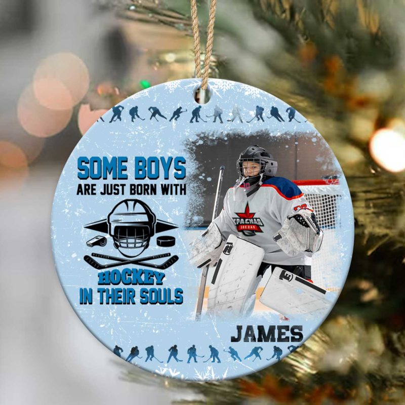 Personalized Hockey Boy Photo Ceramic Ornament, Some Boys Are Just Born With Hockey In Their